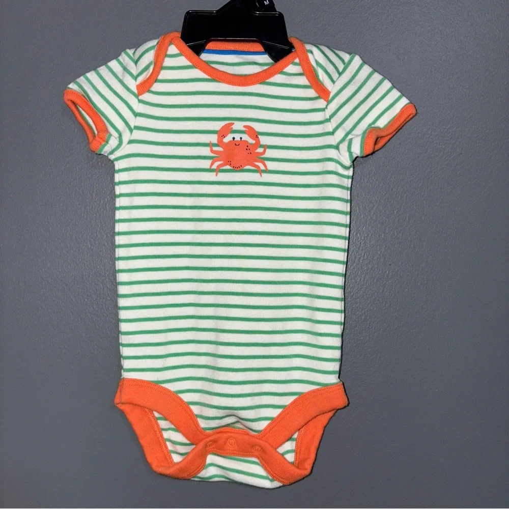 Baby Boden Striped Green Orange Crab Baby Bodysuit 3-6m